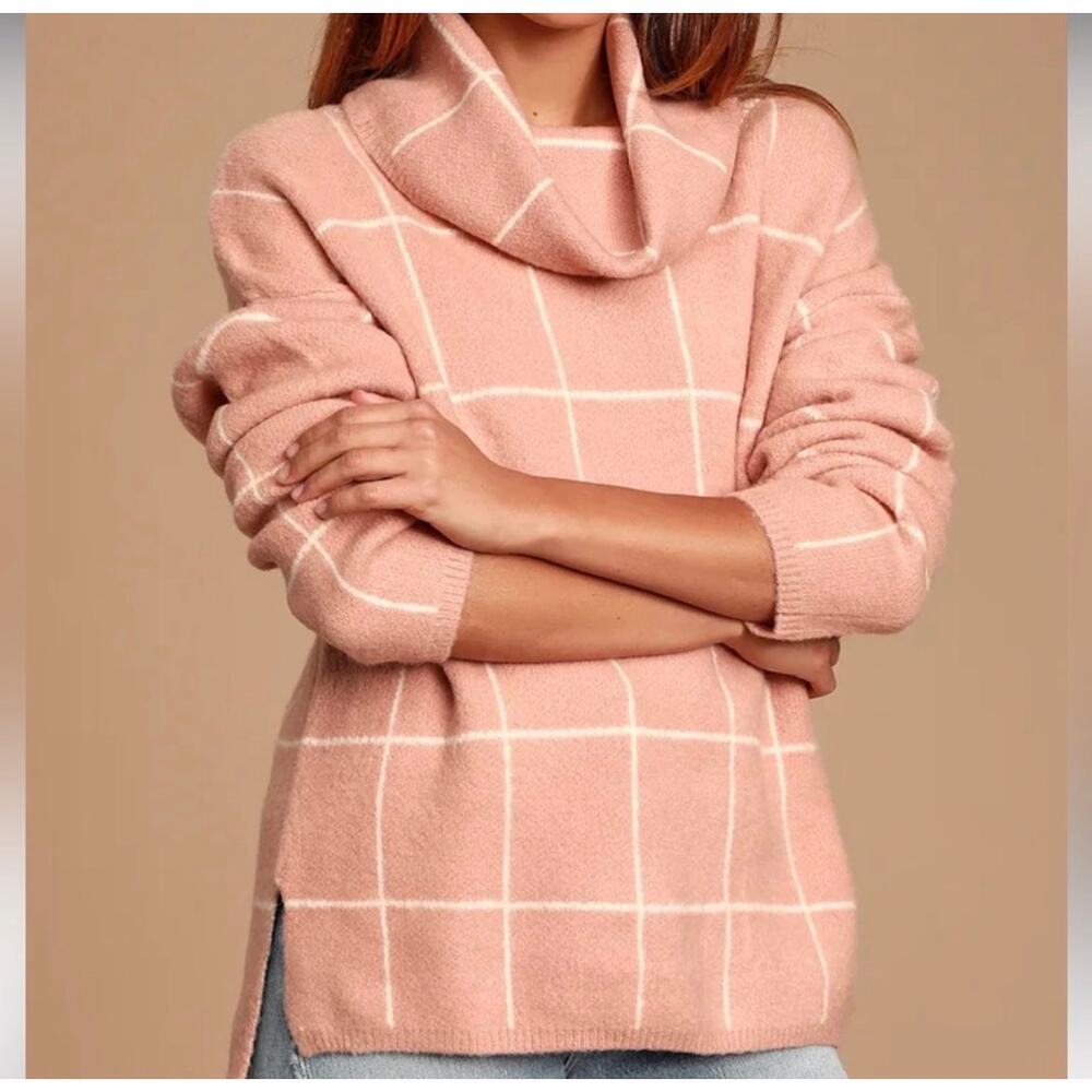 Lulus Blush Pink and White Cowl Neck Knit Sweater Small - Picture 4 of 6